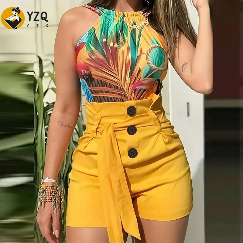 Summer Zara - Y2K Solid Button Front Shorts Krawatte