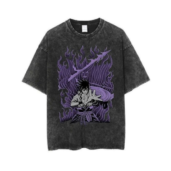 Summer Clothing Brands - Naruto Sasuke Washed and Worn Kurzarm-T-Shirt,